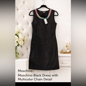 Moschino Black Dress with Multicolor Chain Detail